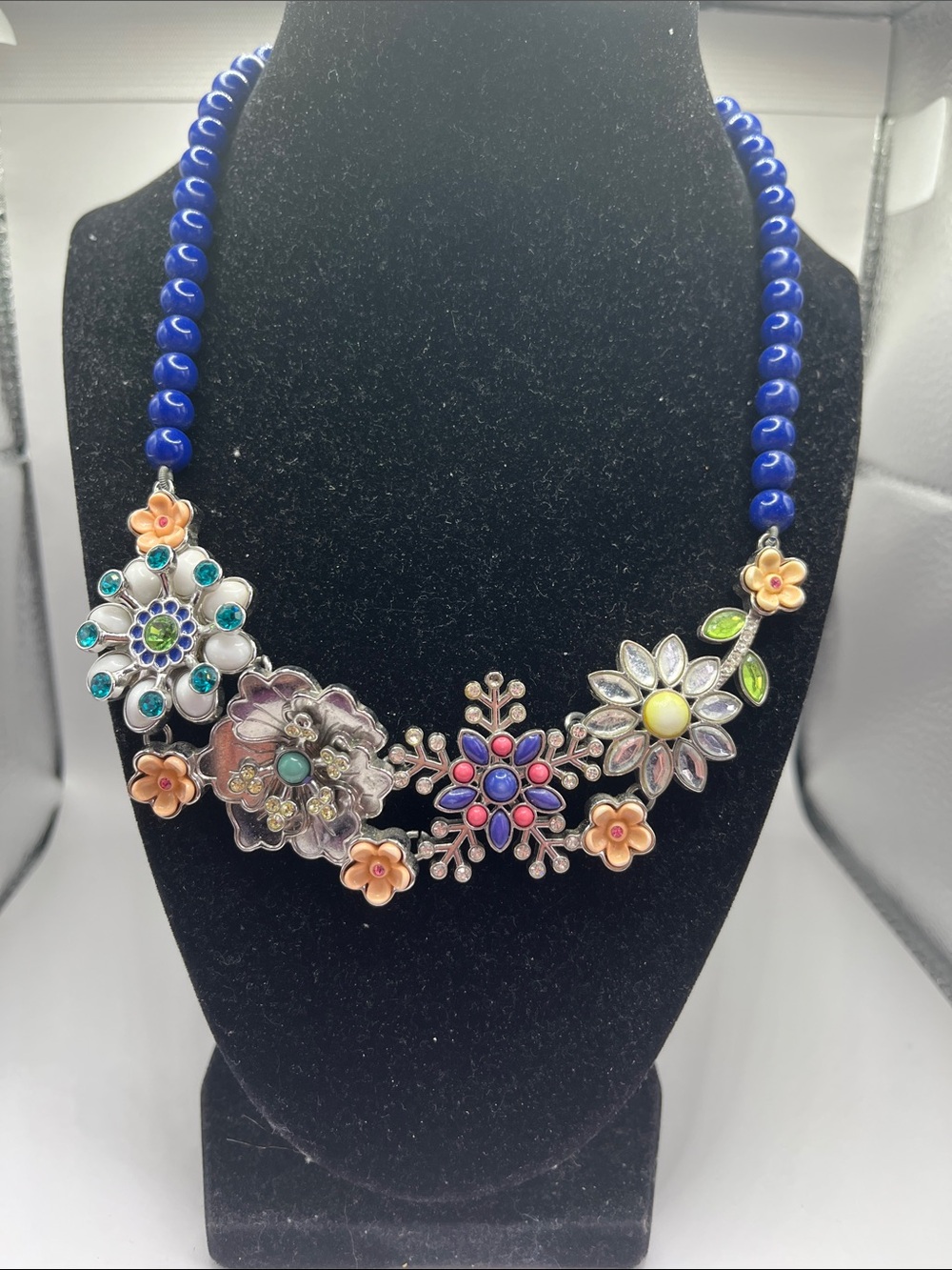 Lia Sophia Floral Multi-Color Statement Necklace in Blue 18”